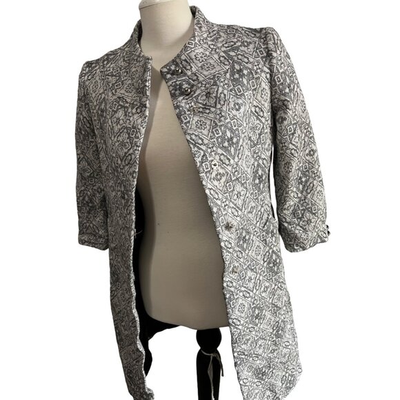 Zara Basic Silver Wool Blend 3/4 Long Blazer Sz Medium Womens Bow Back - Picture 9 of 13